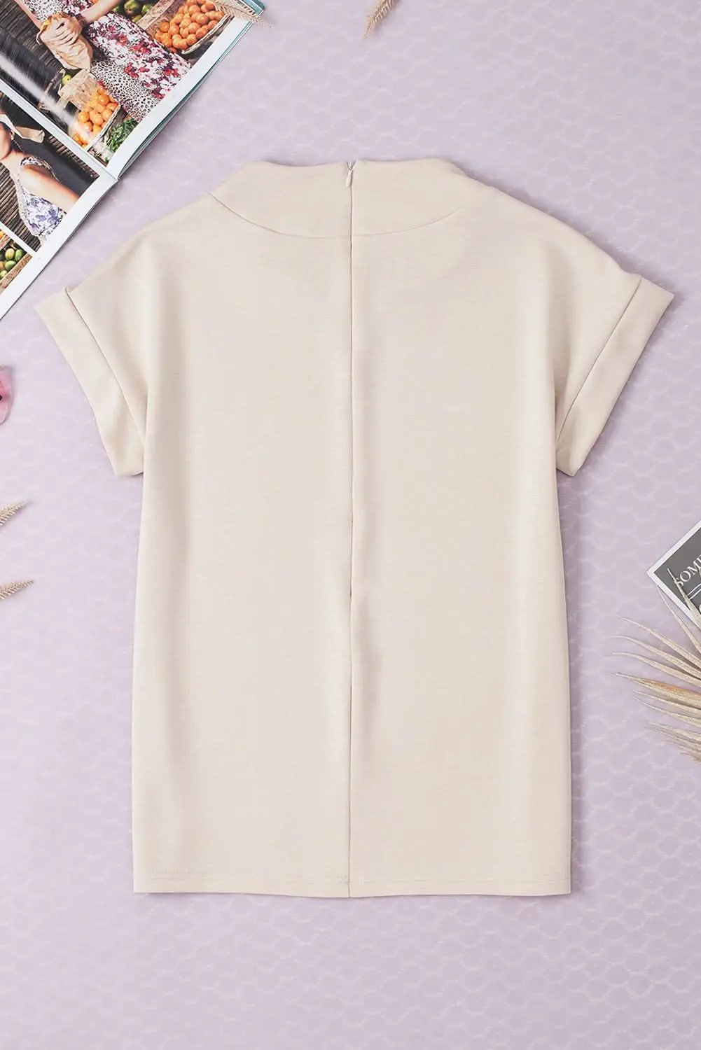 Oatmeal Plain Crew Neck Loose Fit Casual Top - Love Salve